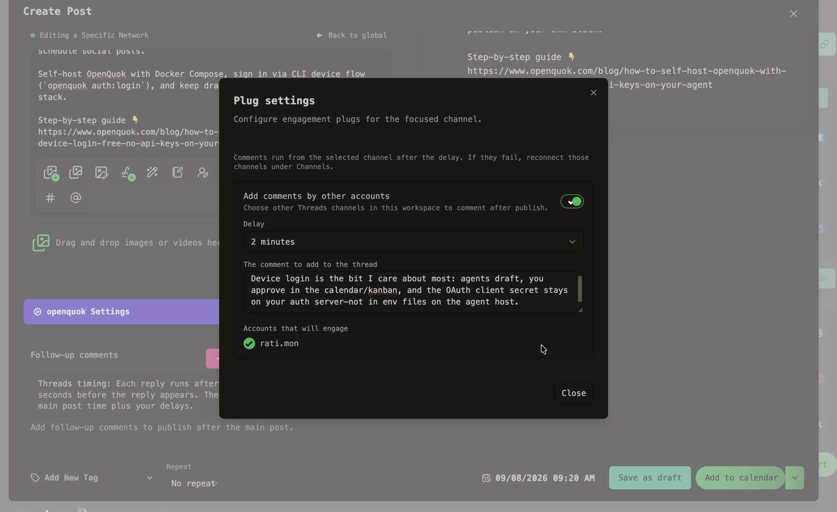 Open OpenQuok Thread Plug Settings Modal