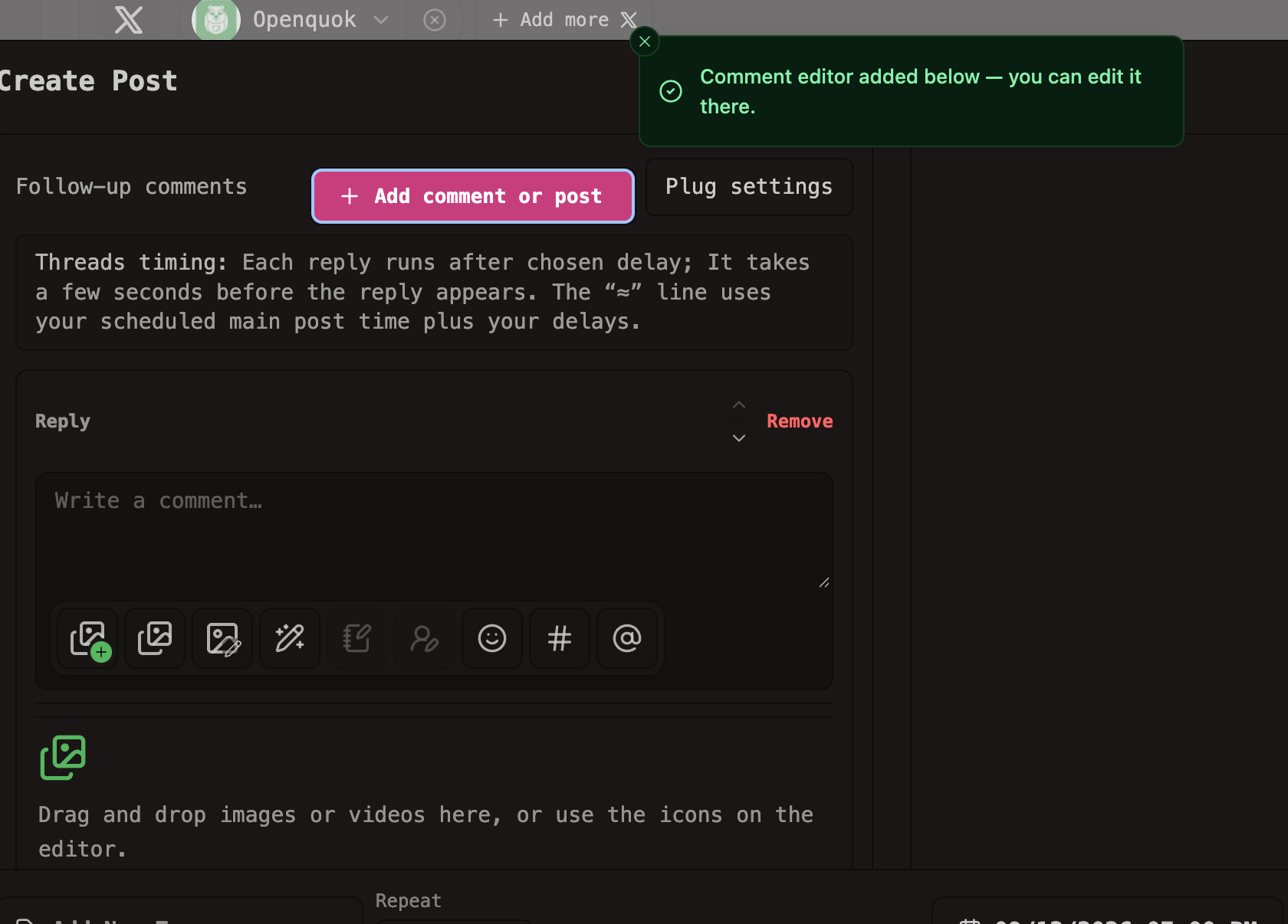 Add follow Up comments in OpenQuok Post Editor