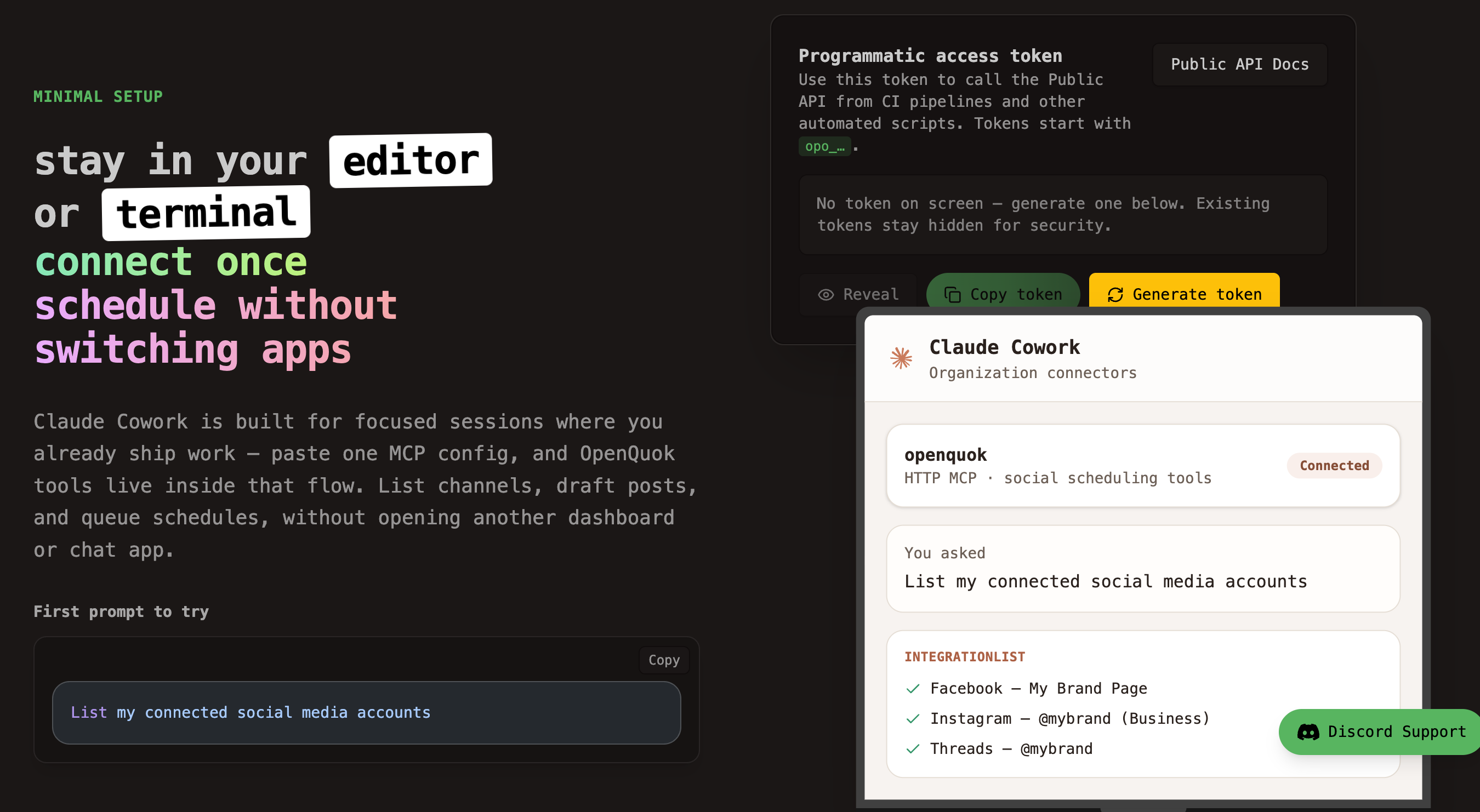 Connect once, ask claude code/OpenQuok to run social media on autopilot